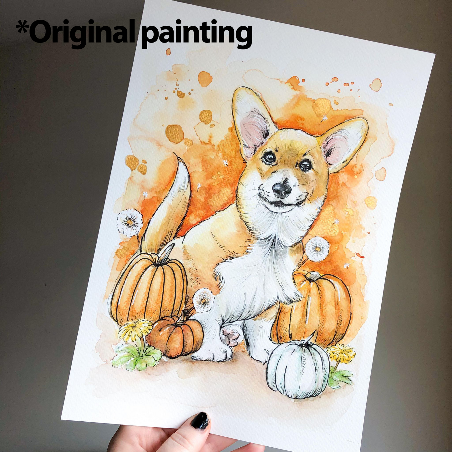 Pumpkin Corgi Art Print