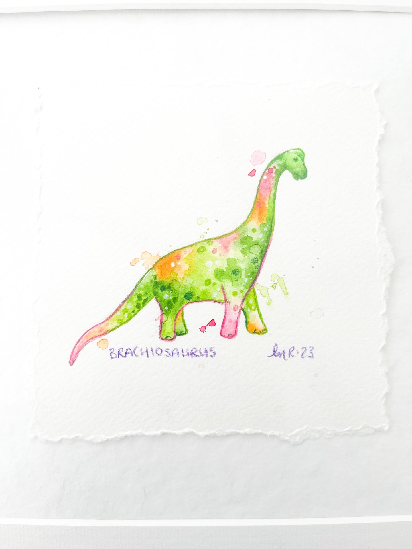 Brachiosaurus Rainbow Tie Dye Watercolour Painting