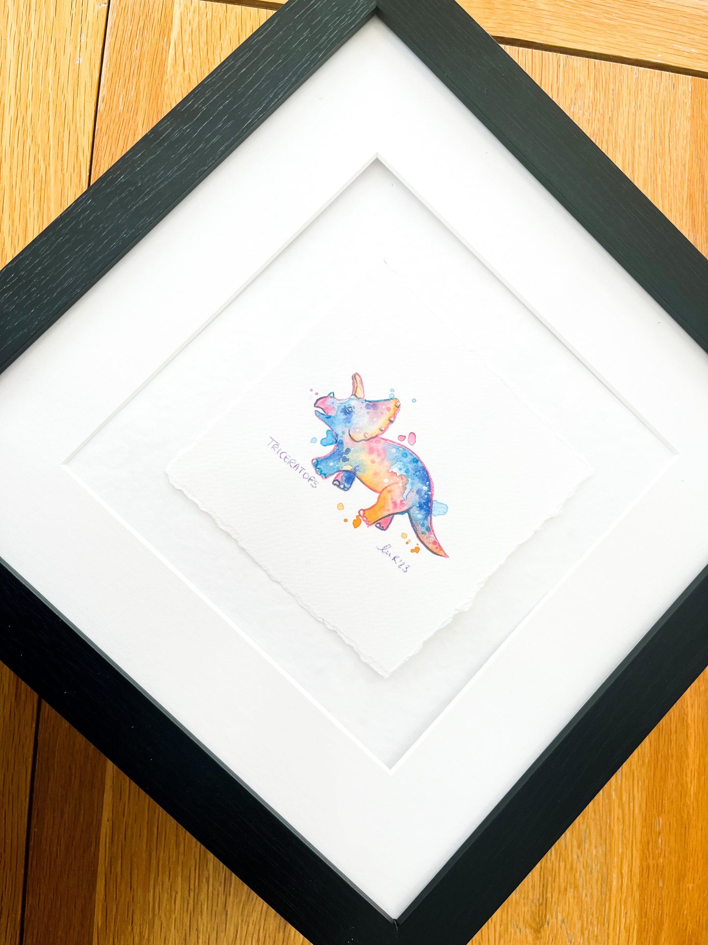 Triceratops Rainbow Tie Dye Watercolour Painting