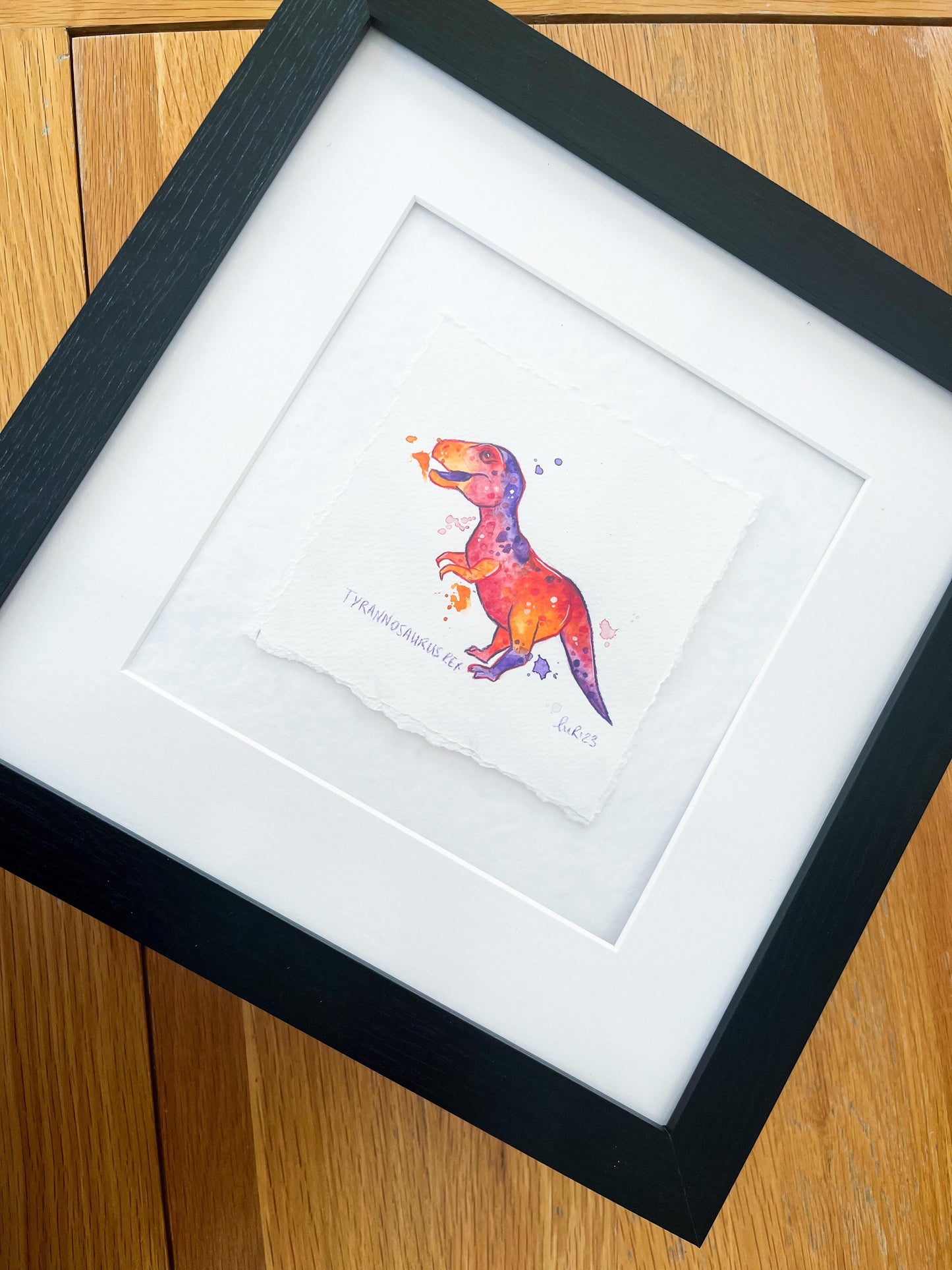 T-Rex Rainbow Tie Dye Watercolour Painting