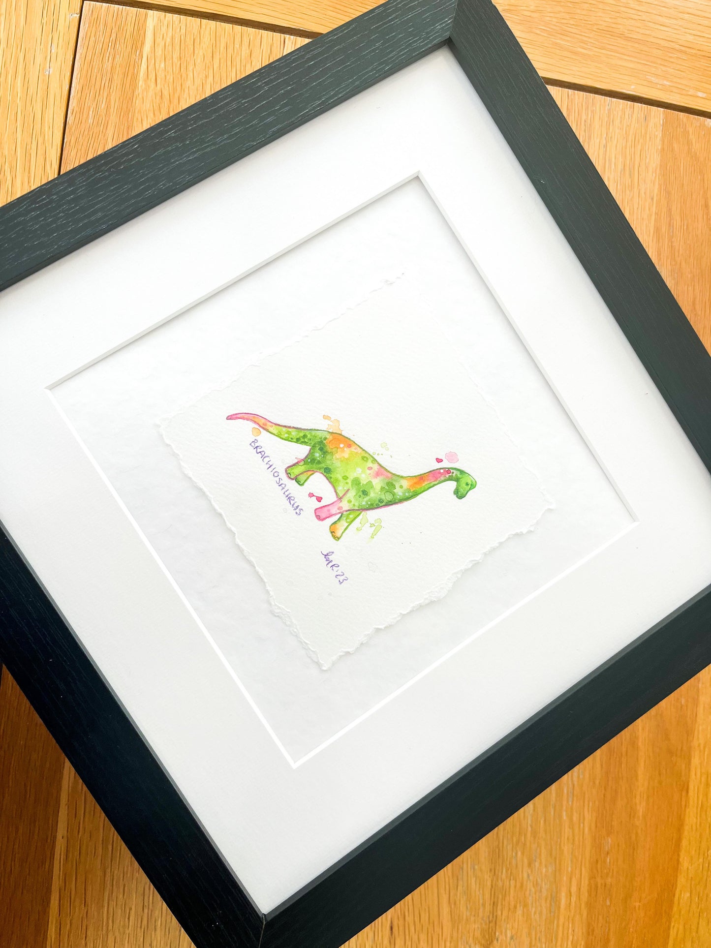 Brachiosaurus Rainbow Tie Dye Watercolour Painting