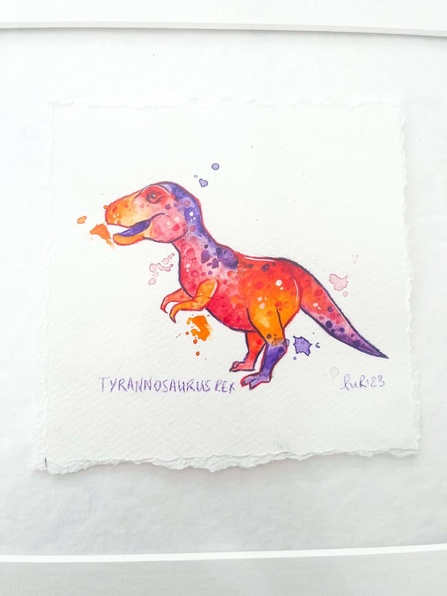 T-Rex Rainbow Tie Dye Watercolour Painting