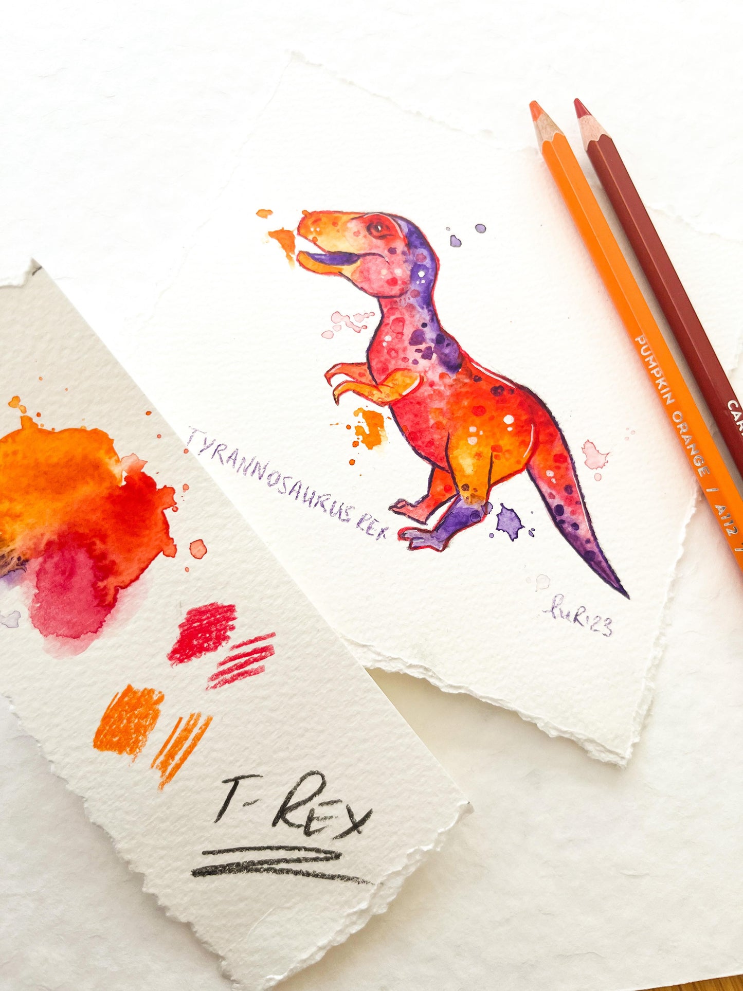 T-Rex Rainbow Tie Dye Watercolour Painting