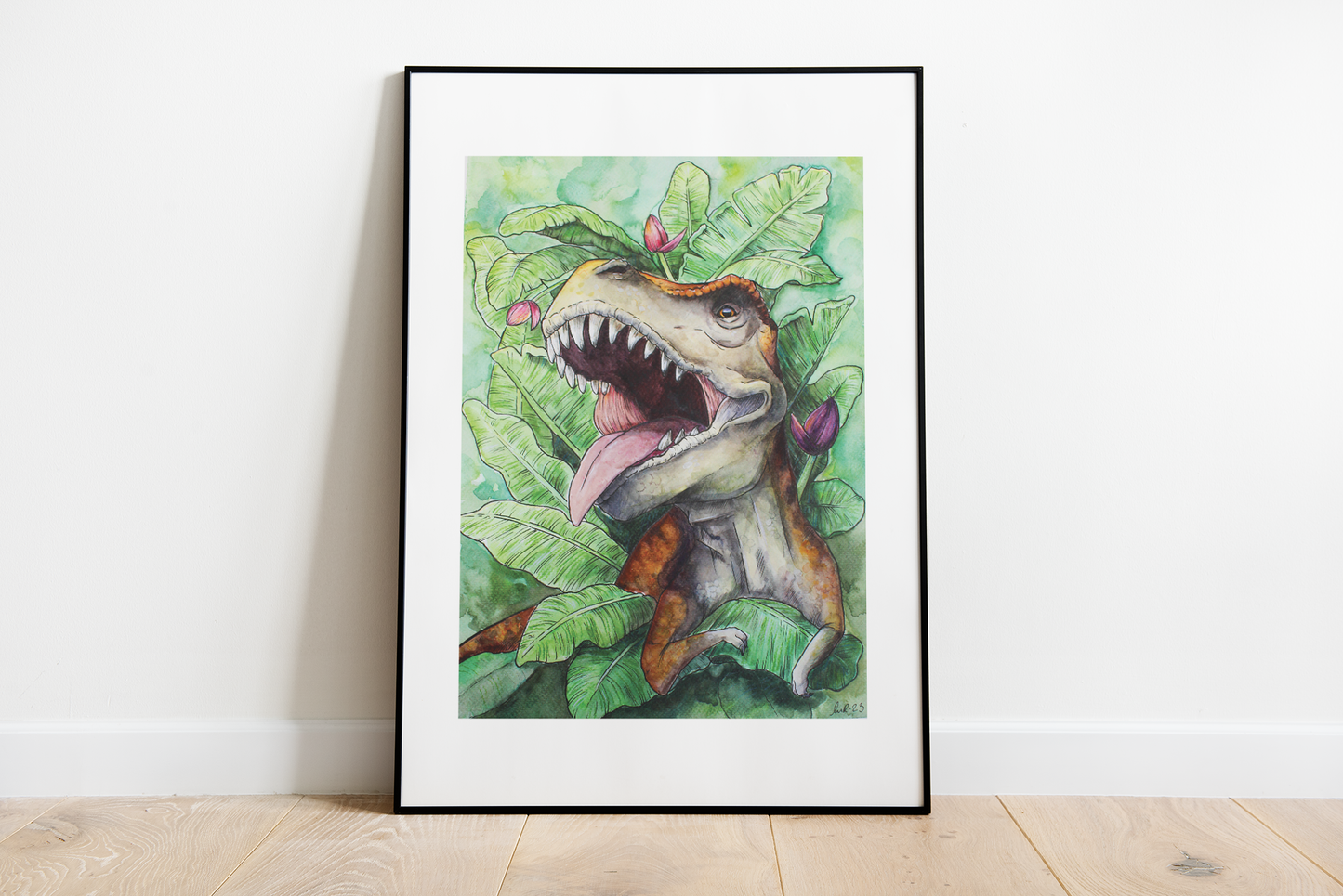 T-Rex Leafy Watercolour Art Print