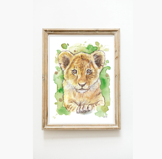 Elephant, Giraffe and Lion Cub Art Print Set of Three
