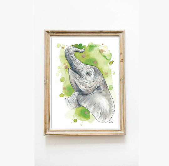 Elephant, Giraffe and Lion Cub Art Print Set of Three