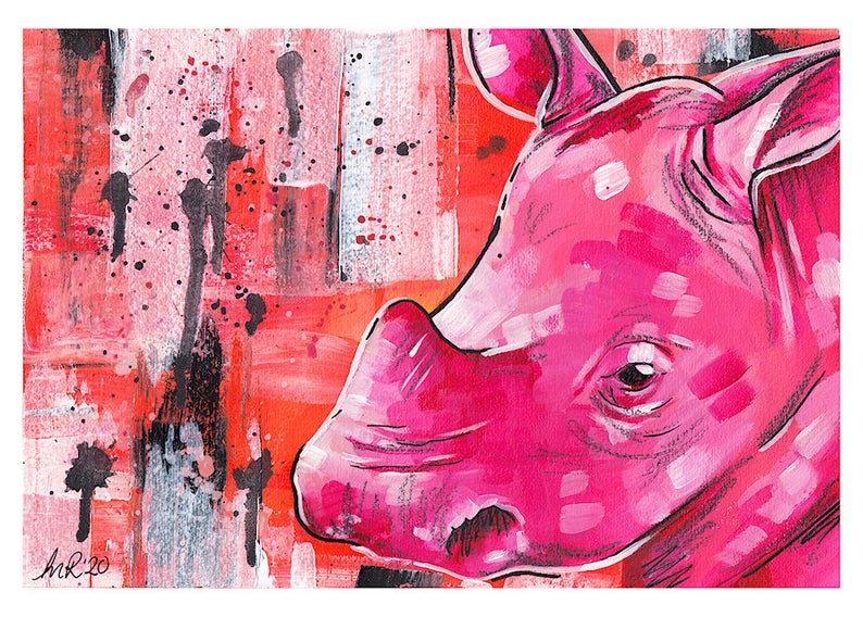 Baby Rhino Abstract Art Print