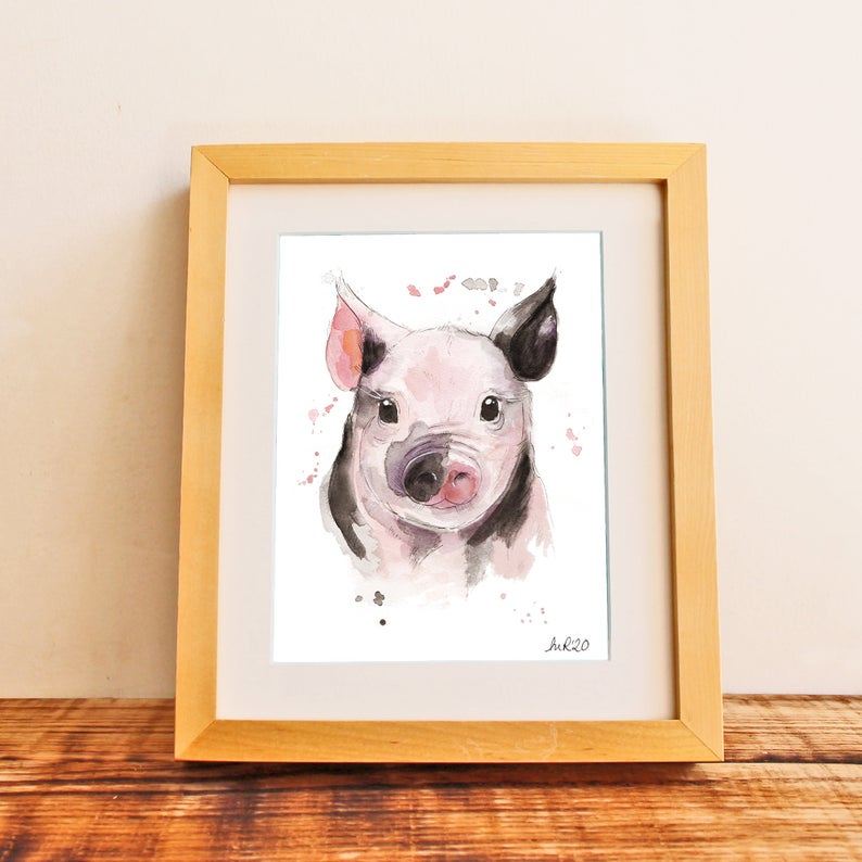 Baby Pig Watercolour Art Print