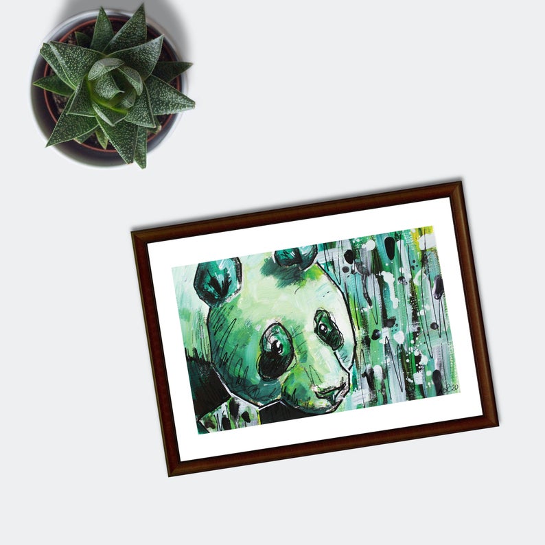 Green Panda Abstract Art Print