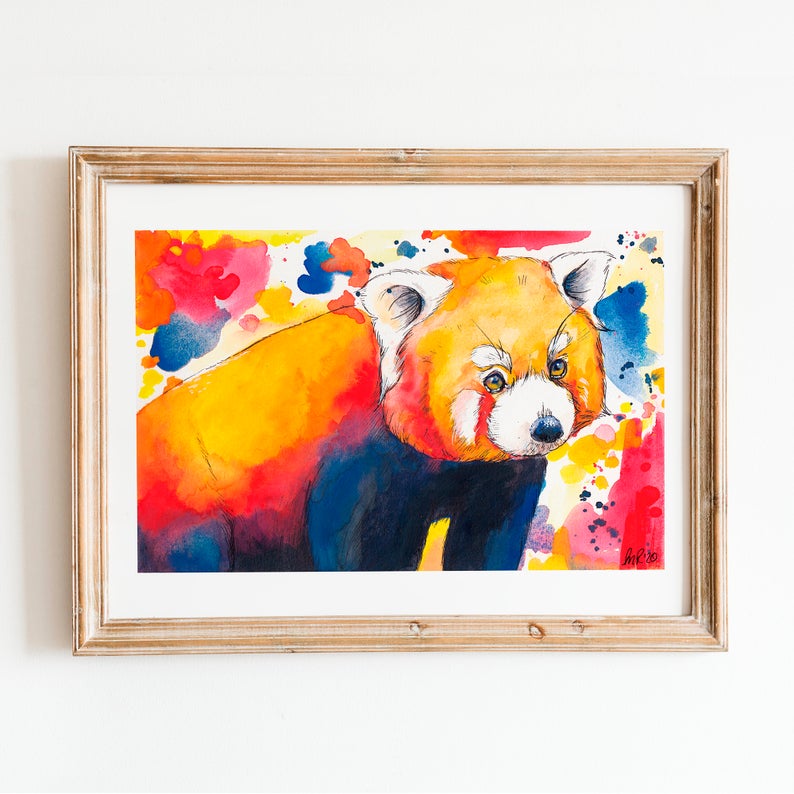 Red Panda Watercolour Art Print