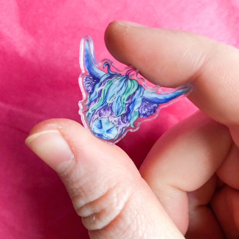 Blue Highland Cow Pin Badge