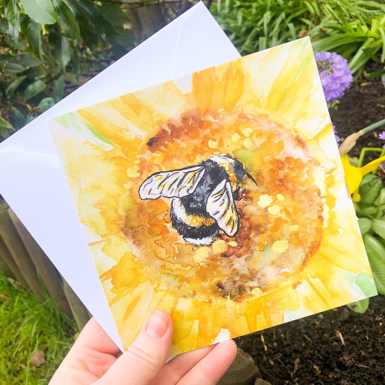 Bumblebee and Sunflower Greetings Card