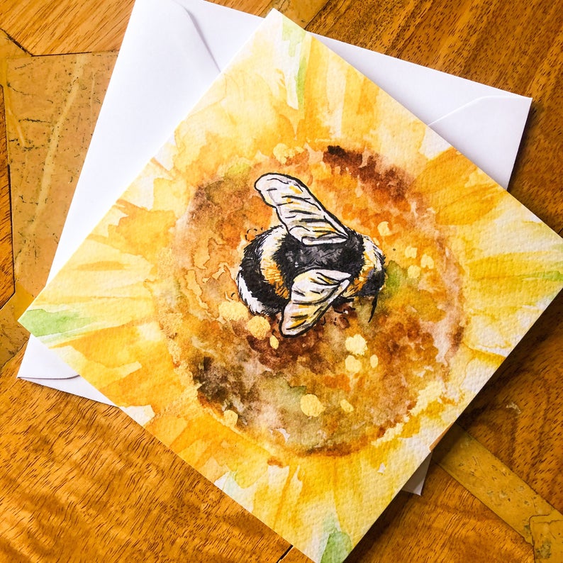 Bumblebee and Sunflower Greetings Card