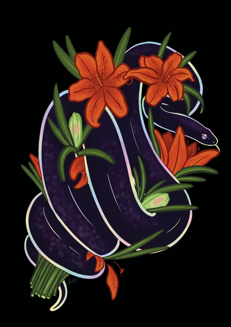 Dark Floral Snake Print