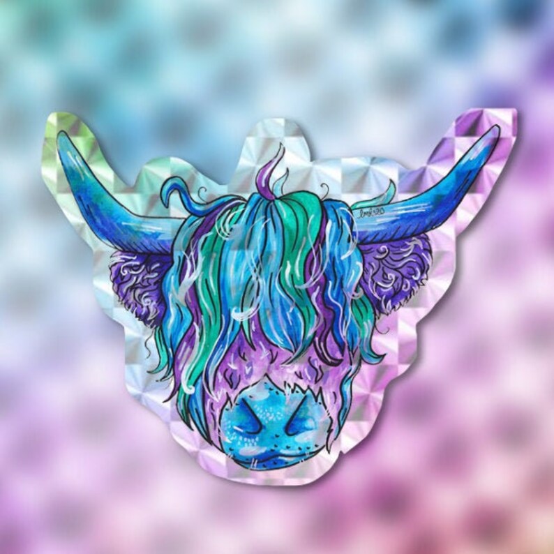 Holographic Highland Cow Sticker