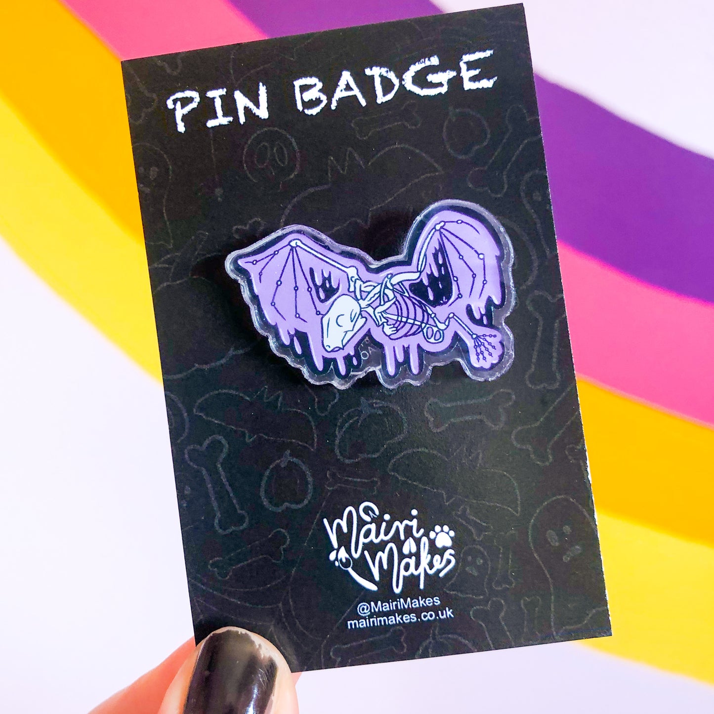 Skeleton Bat Pin Badge