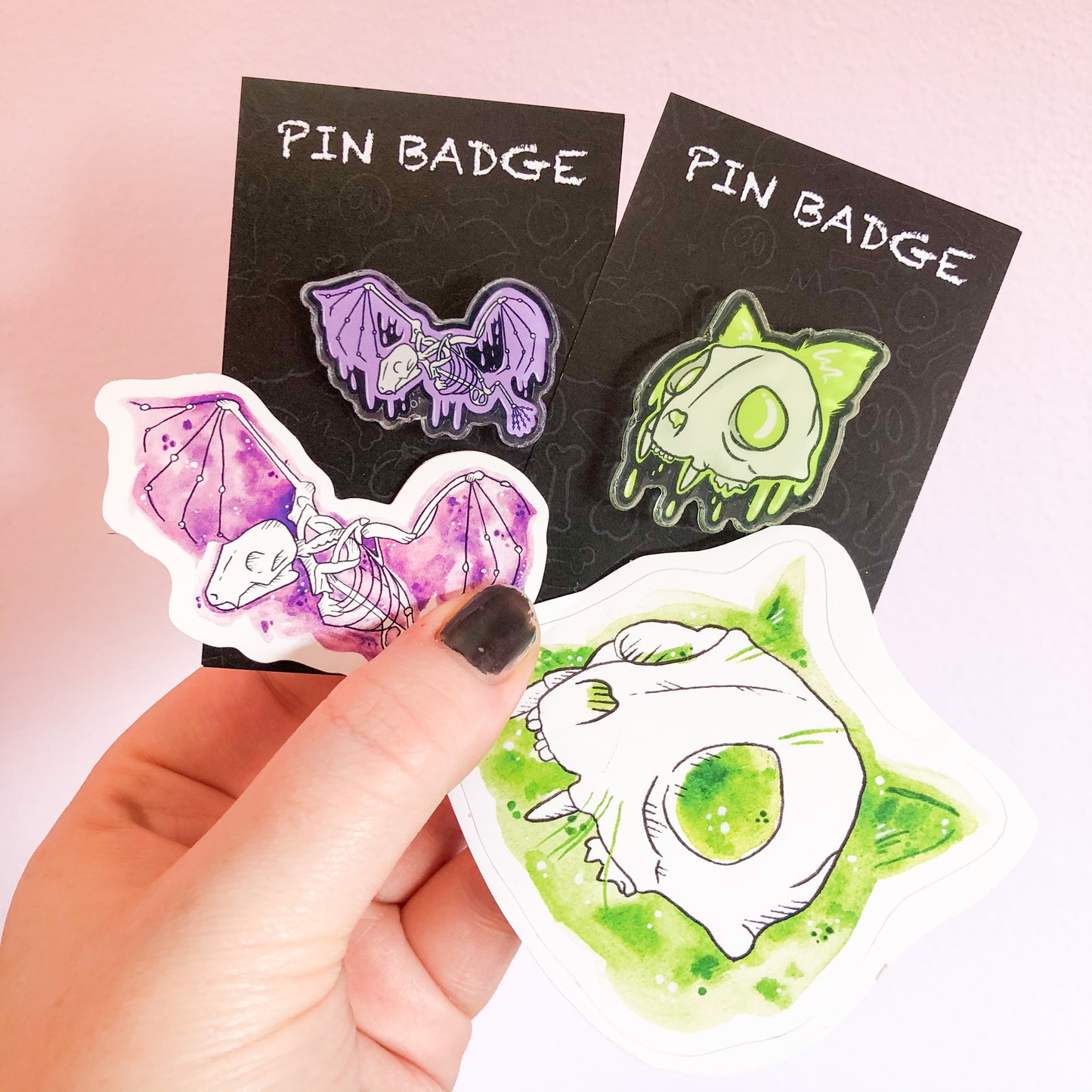 Skeleton Animals Pin Badge and Sticker Bundle