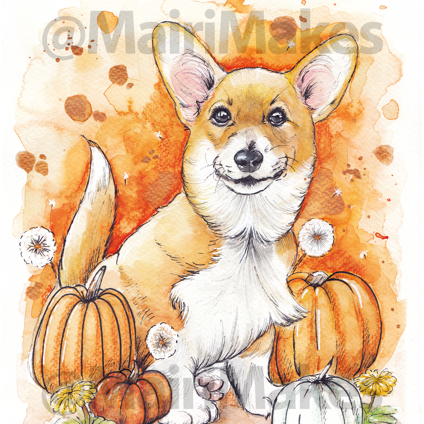 Pumpkin Corgi Art Print