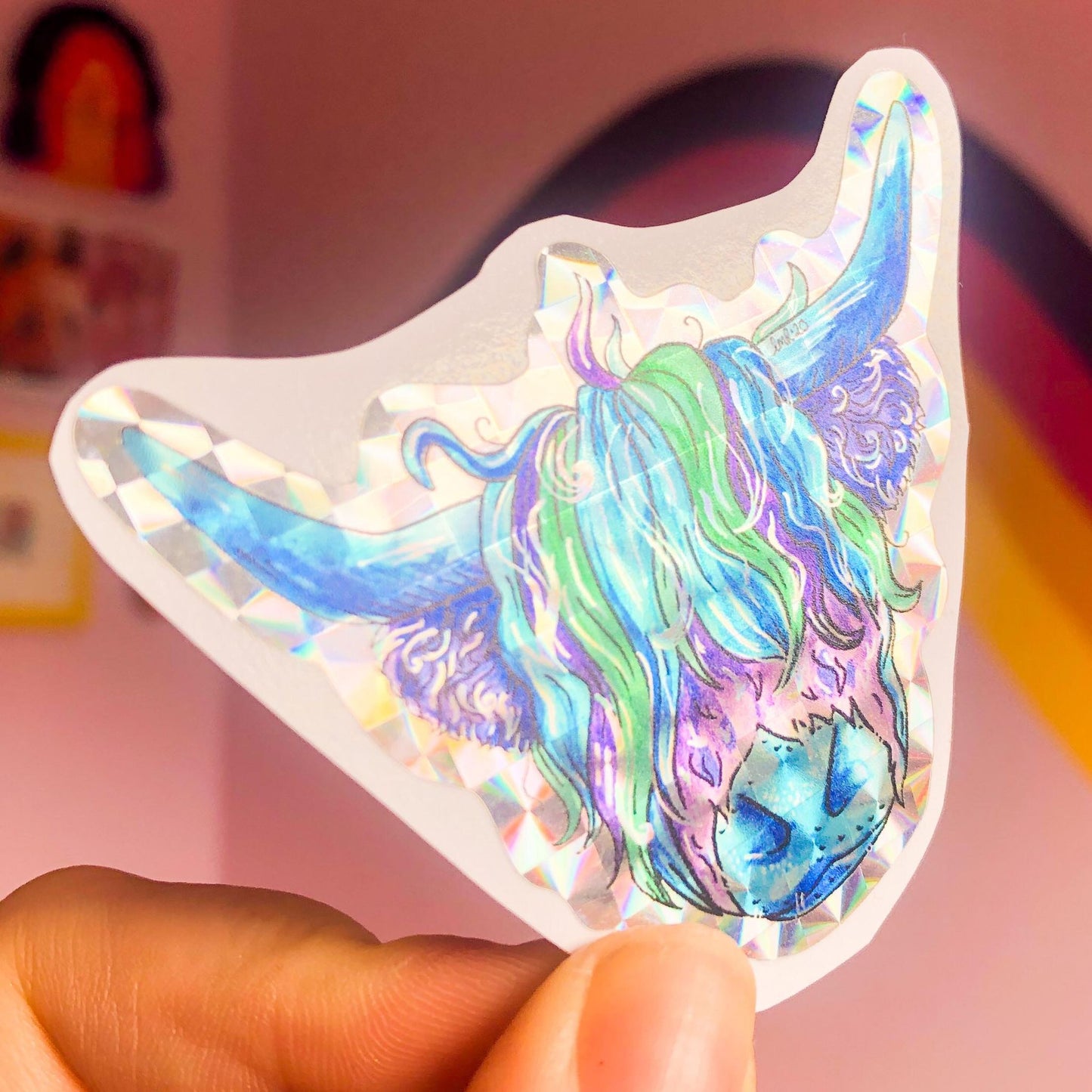 Holographic Highland Cow Sticker