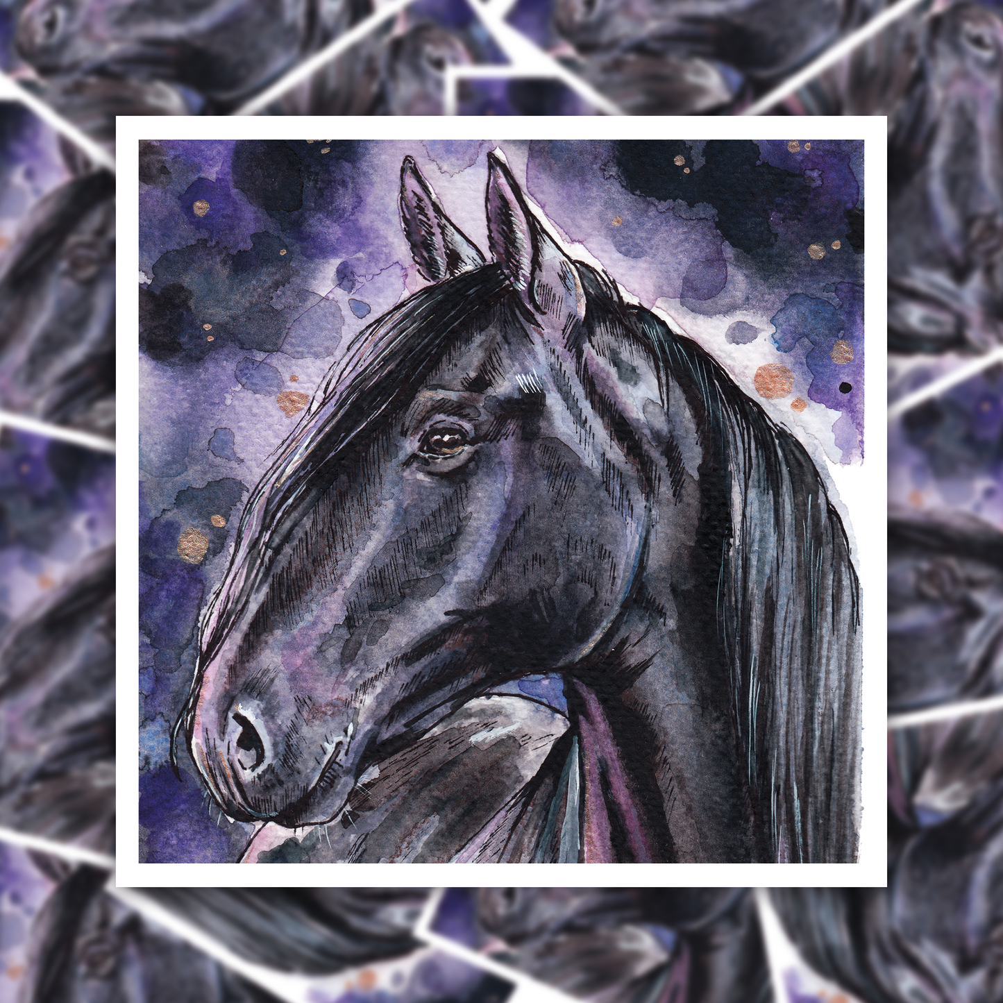 Midnight - Black and Purple Horse Sticker