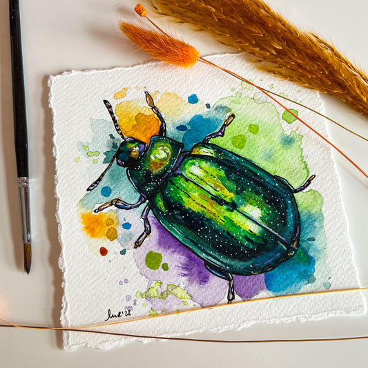 Colourful Beetle Watercolour Painting - Lydia