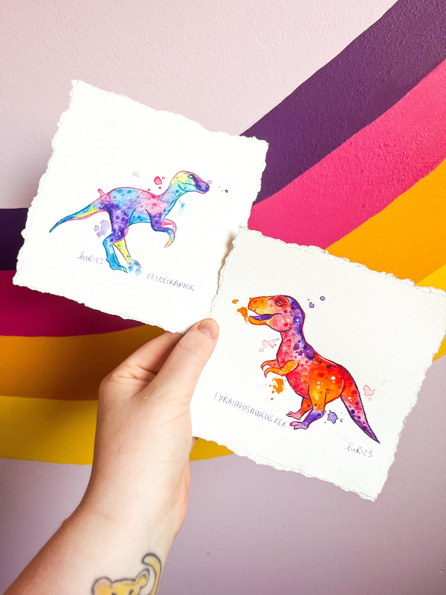Raptor Rainbow Tie Dye Watercolour Painting