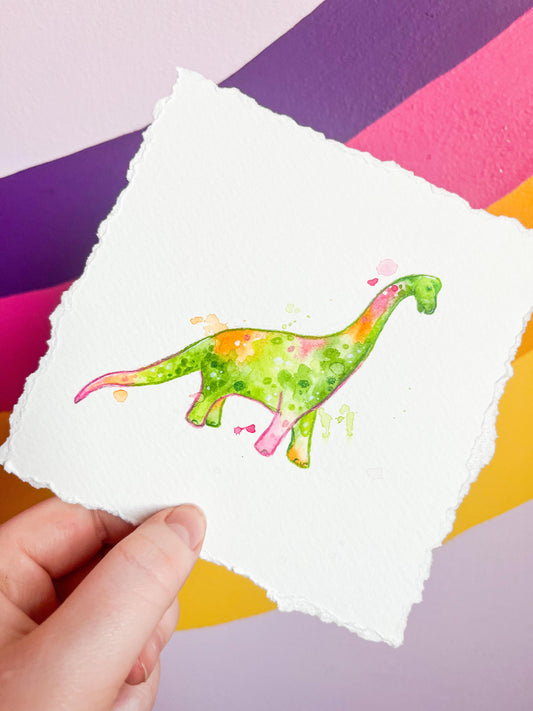 Brachiosaurus Rainbow Tie Dye Watercolour Painting