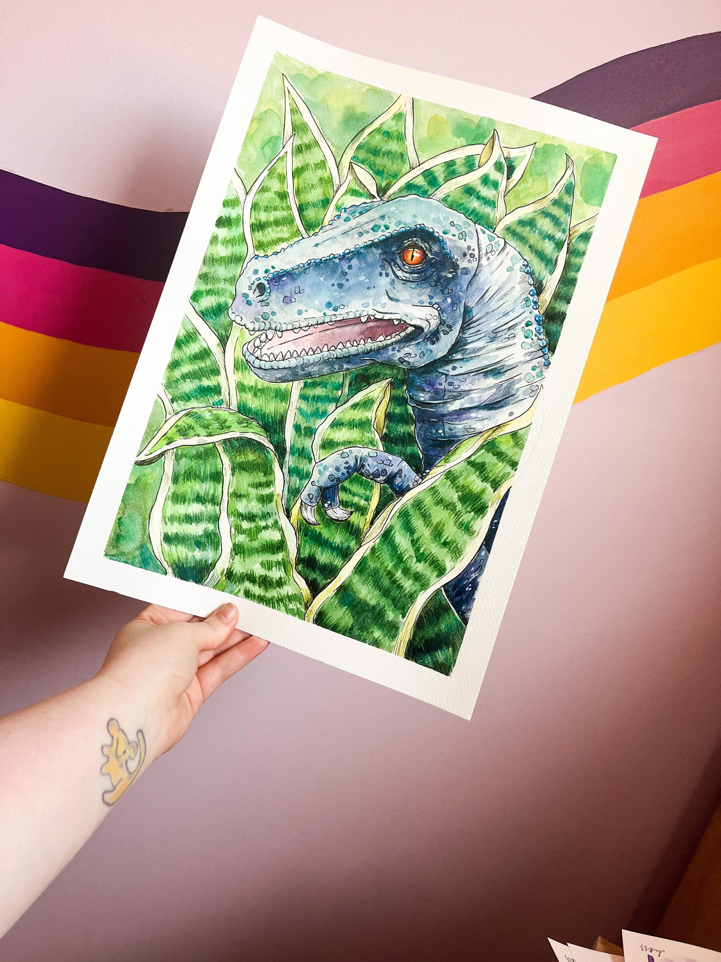 Raptor and Snake Plant Watercolour Painting