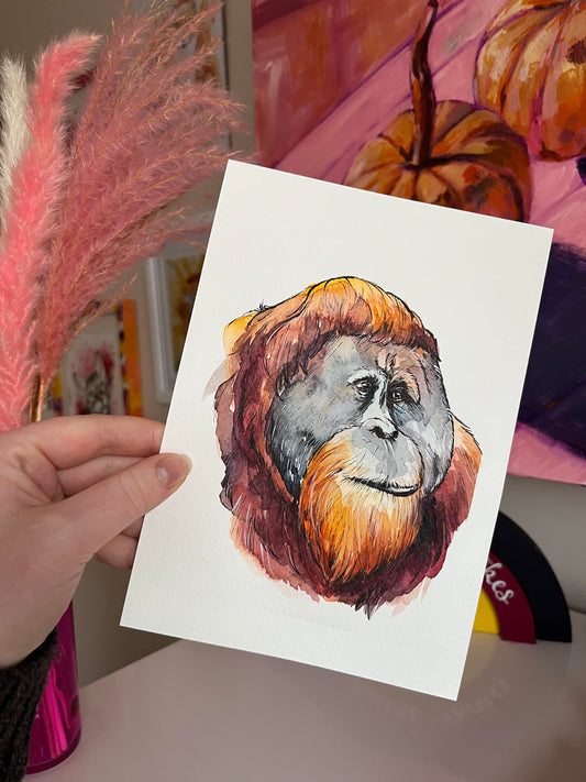 Orangutan Watercolour and Ink Painting