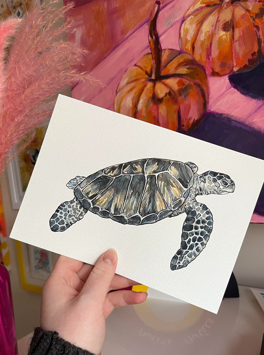 Hawksbill Sea Turtle Watercolour and Ink Painting