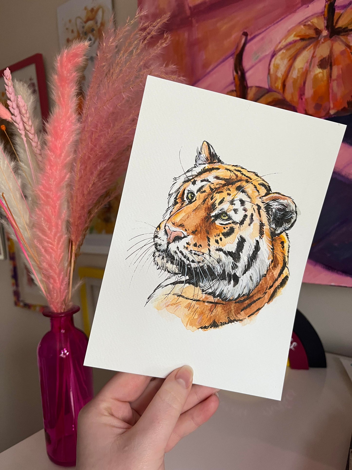 Sunda Island Tiger Watercolour and Ink Painting