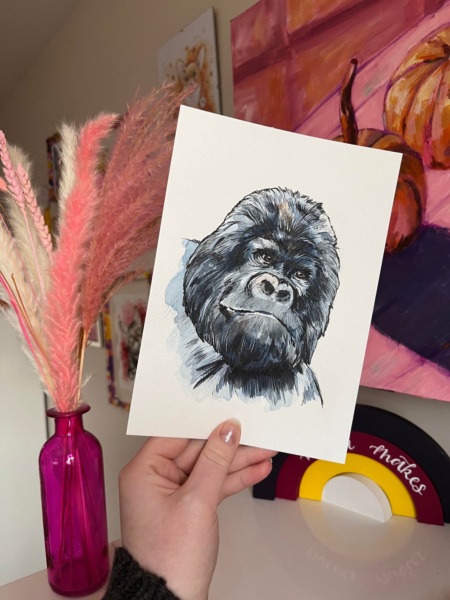 Mountain Gorilla Watercolour and Ink Painting