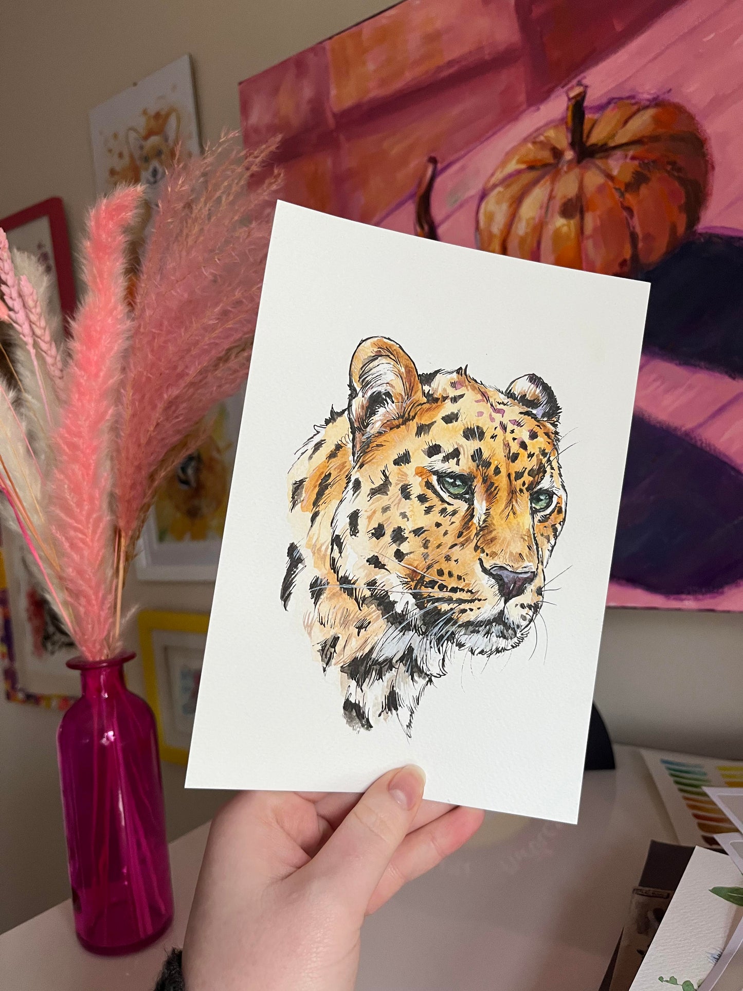 Amur Leopard Watercolour and Ink Painting