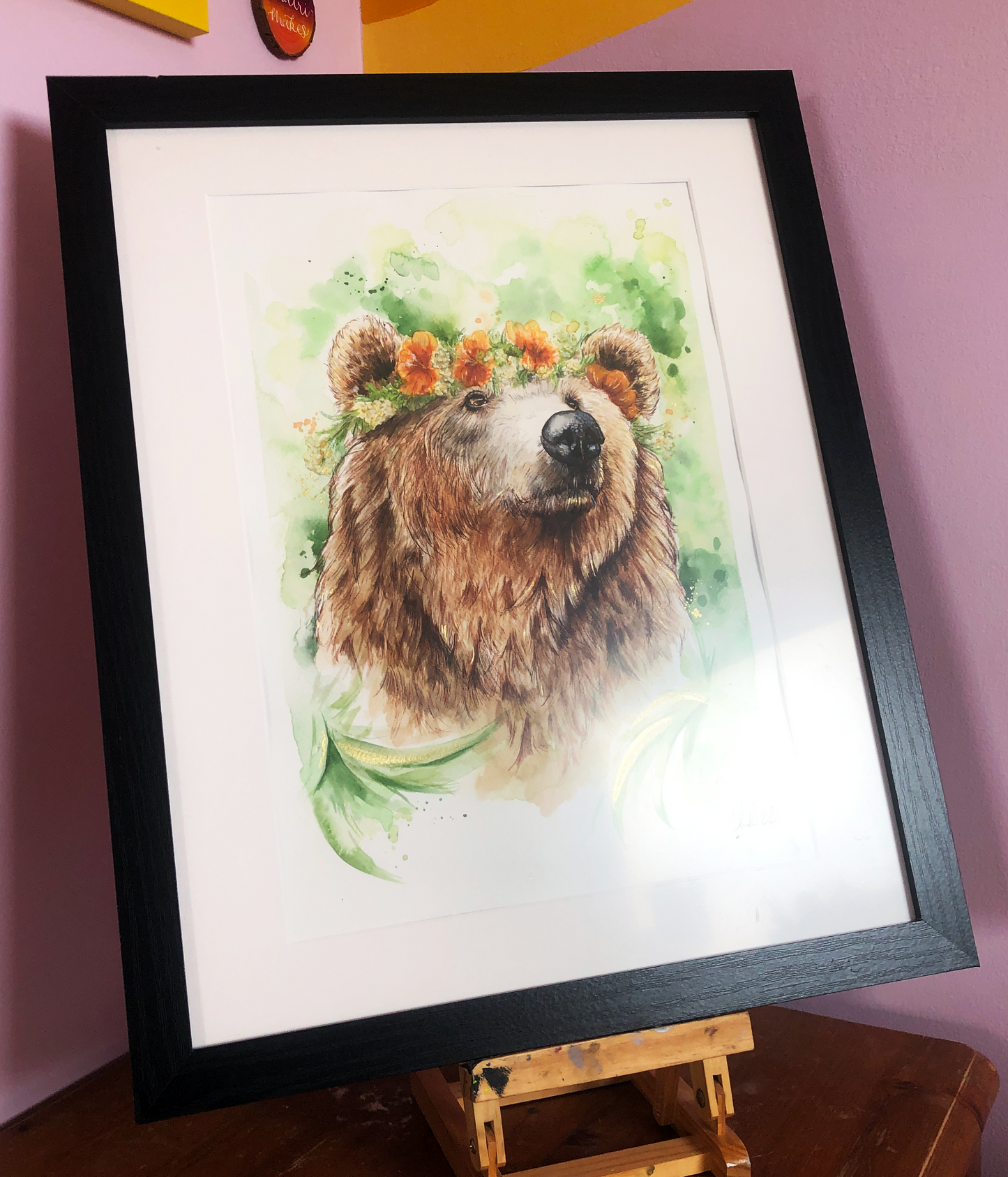 Elinor | Grizzy Bear Flower Crown Watercolour Painting