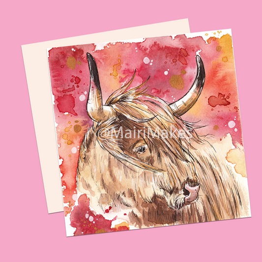 Red Highland Cow Greetings Card