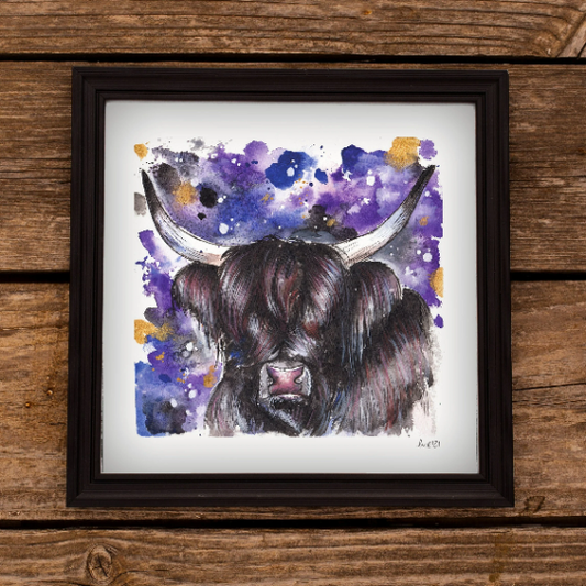 Galaxy Highland Cow Art Print