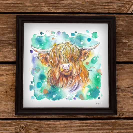 Northern Lights Highland Cow Art Print