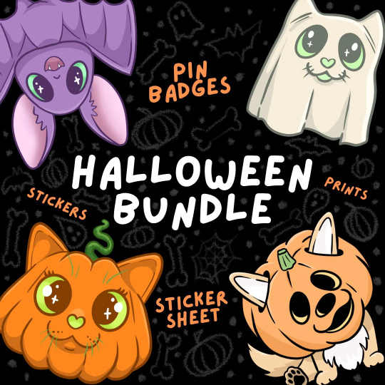 Cute Halloween Bundle - Prints, Stickers and Pin Badges