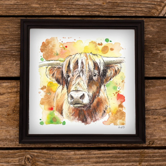 Sunny Highland Cow Art Print