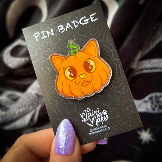 Pumpkin Cat Pin Badge