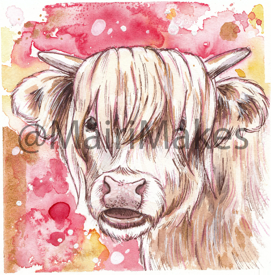 Strawberry Highland Cow Art Print