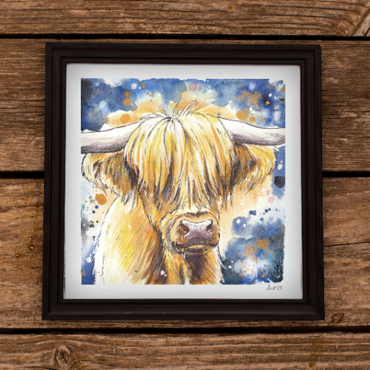 Starry Night Highland Cow Art Print