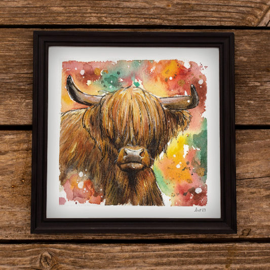 Bonfire Highland Cow Art Print
