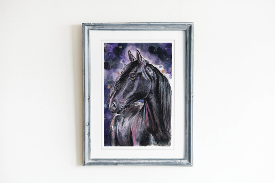 Midnight - Black and Purple Horse Art Print