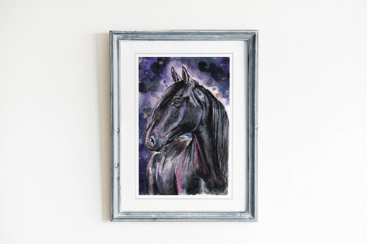 Midnight - Black and Purple Horse Art Print