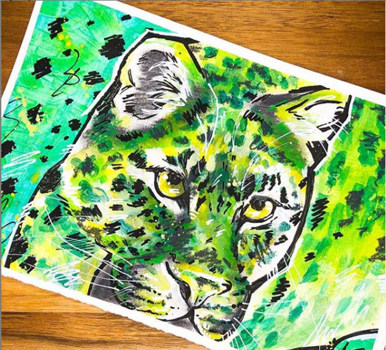 Green Leopard Abstract Painting