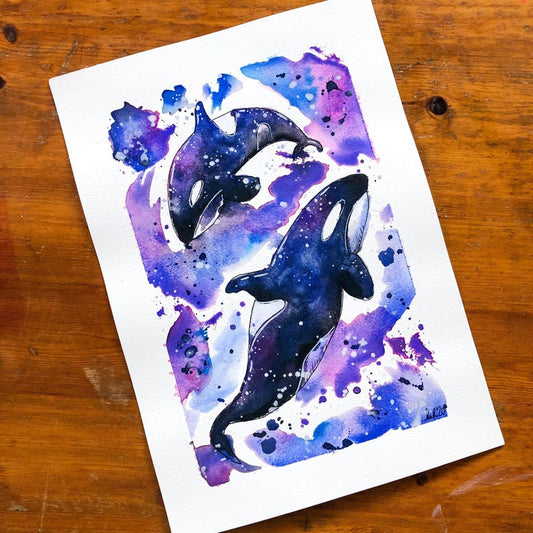 Orca Whale Purple Watercolour Painting