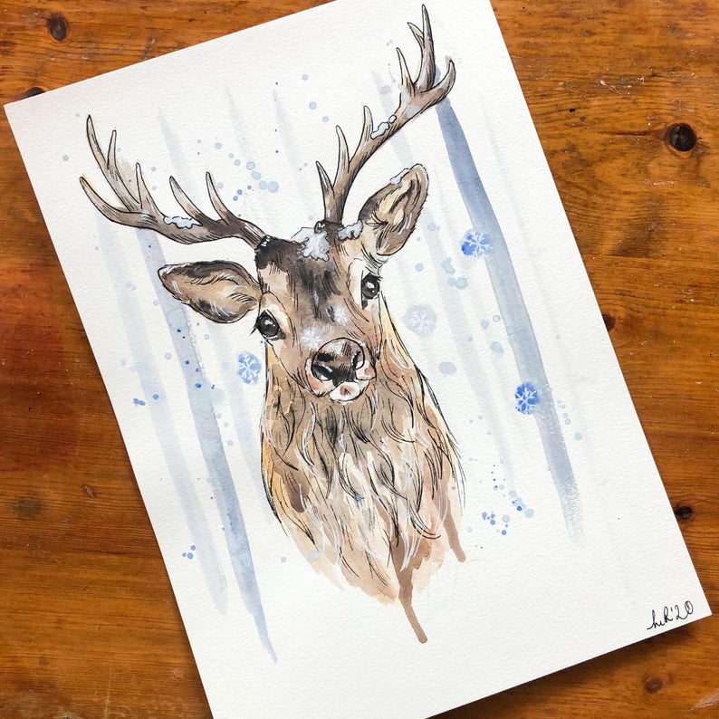 Deer Stag Watercolour Painting