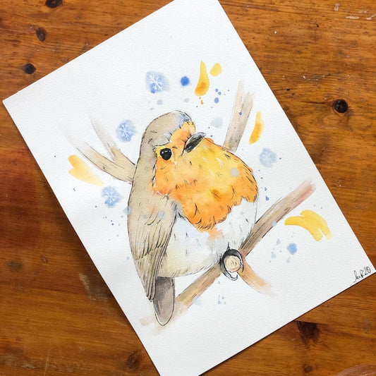 Snowy Robin Watercolour Painting