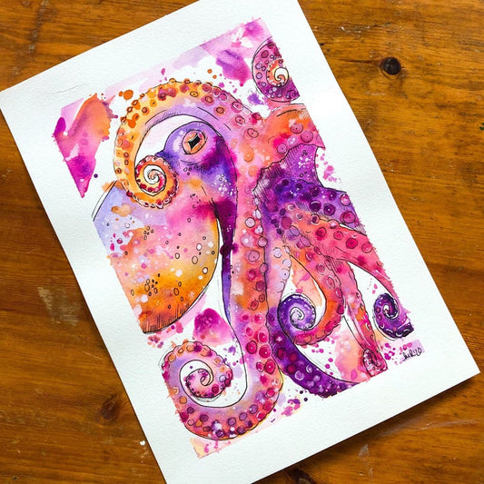 Pink Octopus Watercolour Painting